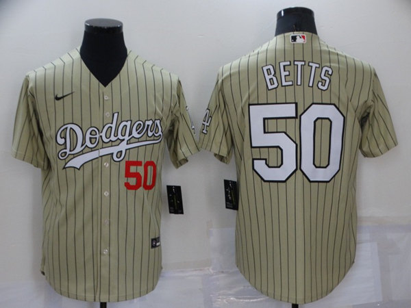 Men's Los Angeles Dodgers #50 Mookie Betts Cream Cool Base Stitched Jersey - Click Image to Close